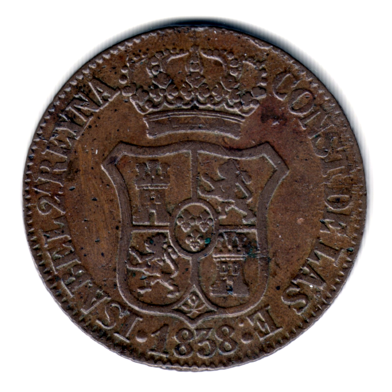 6 cuartos ESPAÑA 1838 - Cataluña Reina Isabel II