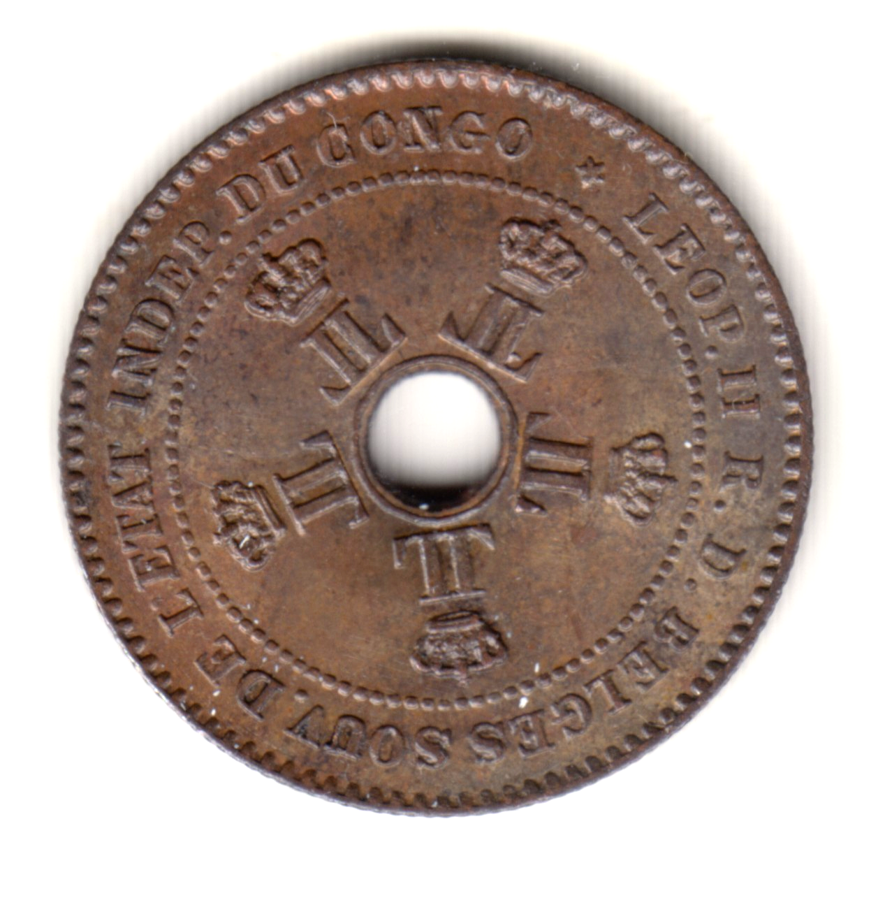 CONGO BELGA 2 centimes 1888 Leopoldo II