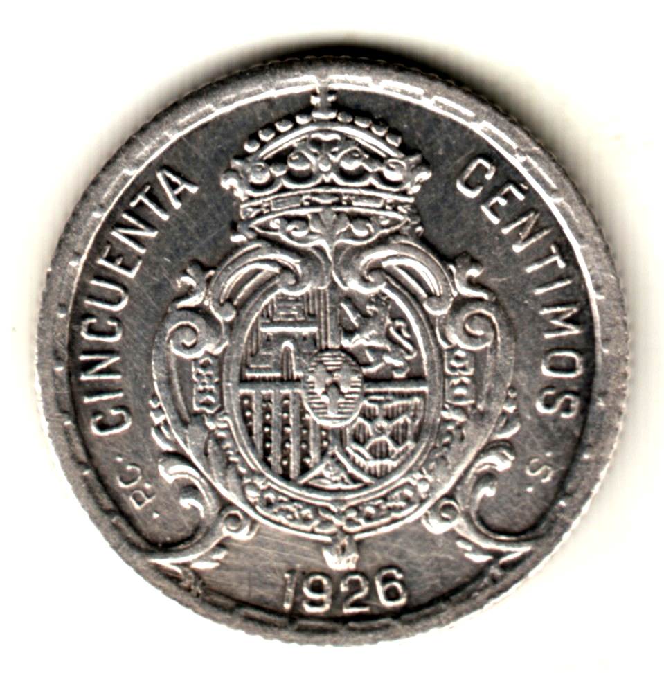 50 centimos ESPAÑA 1926 PC.S. Rey Alfonso XIII S/C