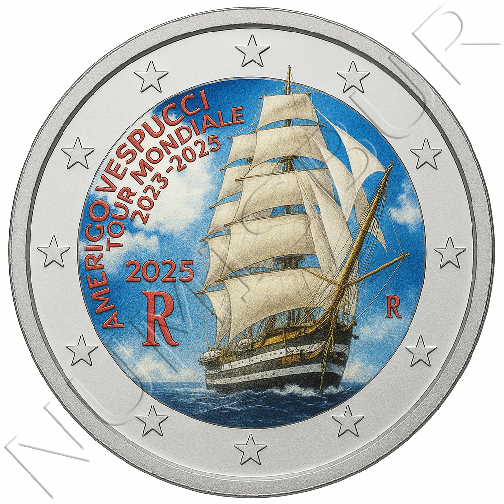 2 euros ITALIA 2025 - Viaje de Américo Vespucio (COLOR)