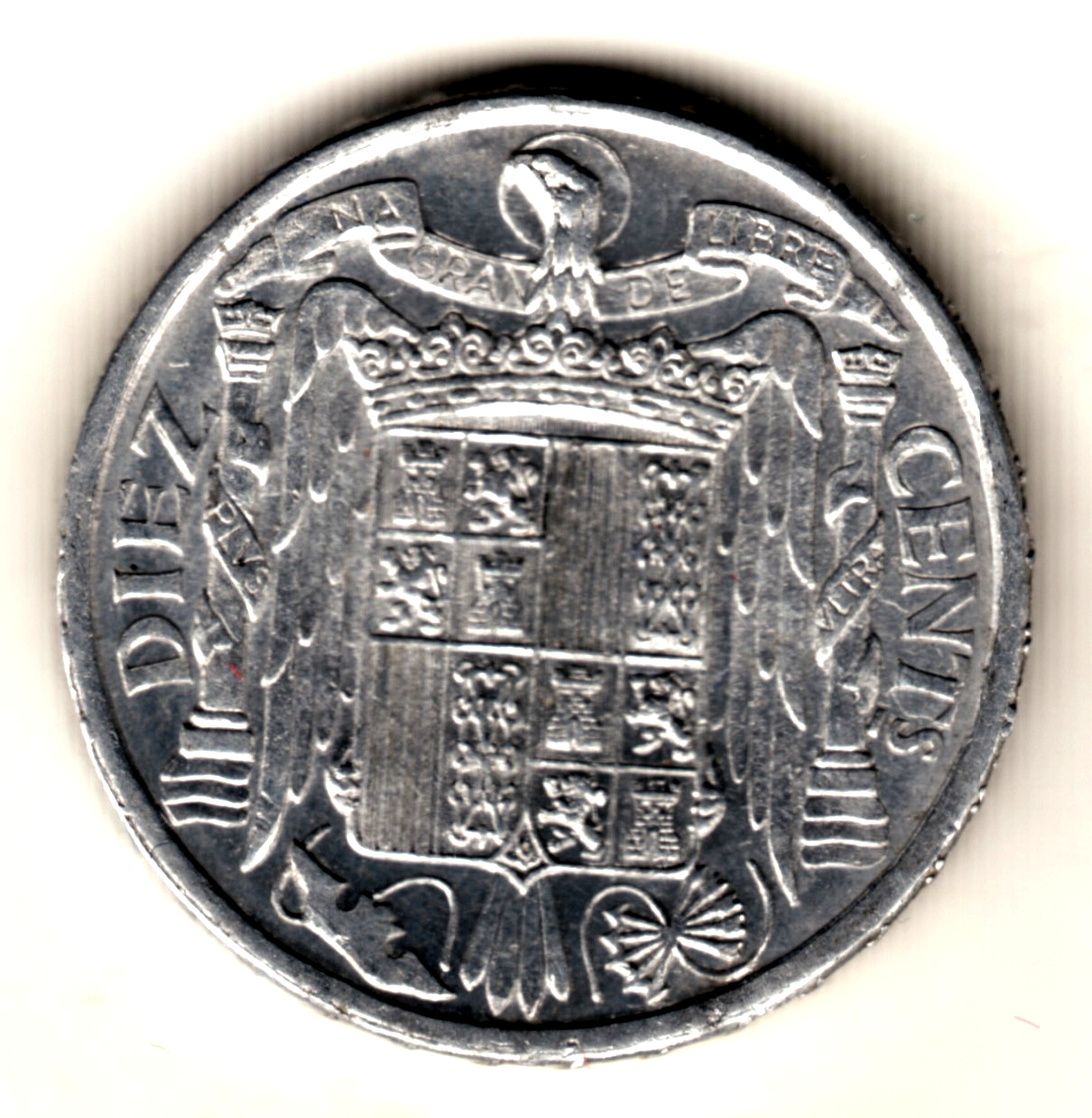 10 Centimos 1940 VARIANTE / ERROR PLUS con V Brillo original S/C