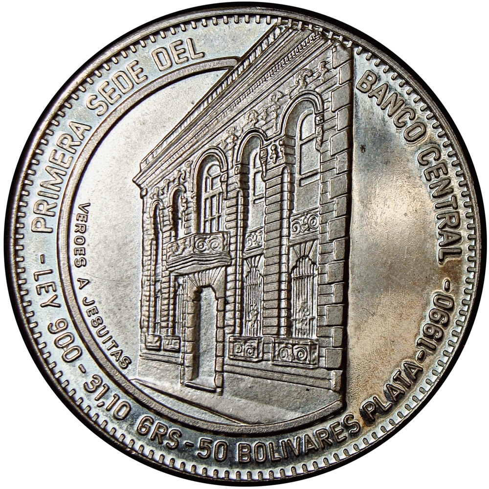 VENEZUELA 50 bolivares plata 1990 proof 50 aniversario BANCO 1940-1990