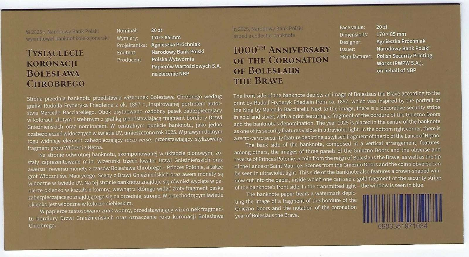20 zl Polonia  1000 años de la coronación de Boleslao el Valiente 2025