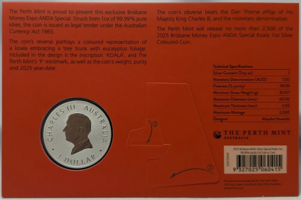 AUSTRALIA 1 dollar plata 2025 KOALA color BRISBANE MONEY EXPO - ANDA SPECIAL