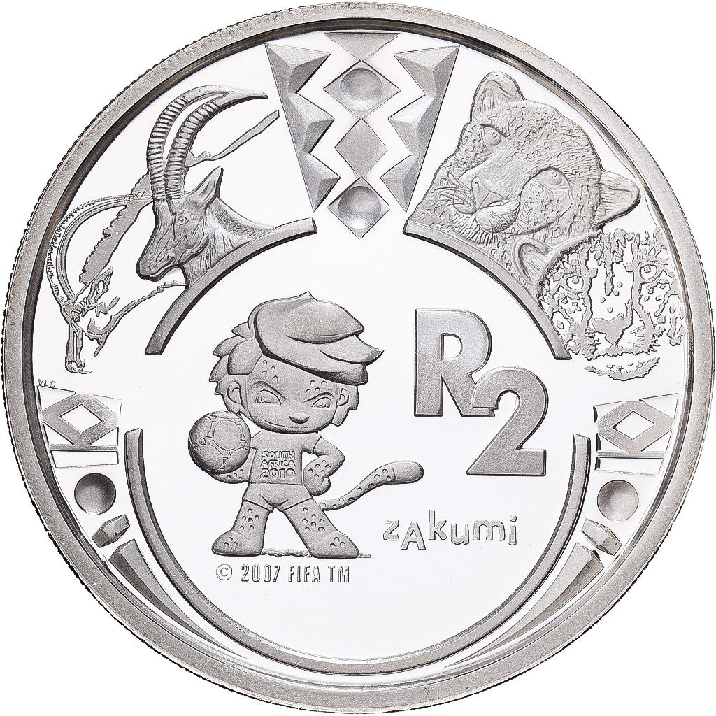 SUDAFRICA 2 rand plata 2009 proof MASCOTA Mundial Futbol SOUTH AFRICA 2010