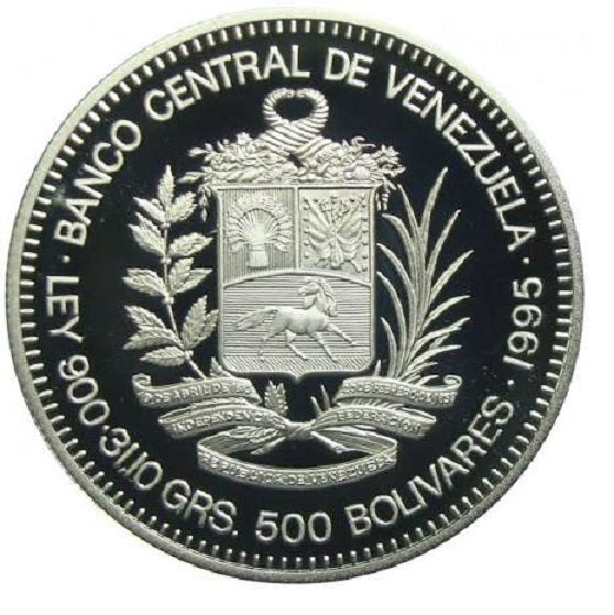 VENEZUELA 500 bolivares plata 1995 proof 50 aniversario NACIONES UNIDAS