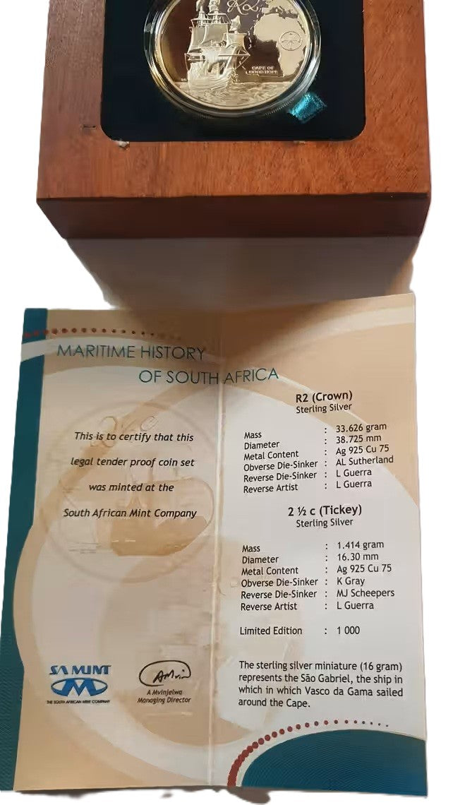 Estuche lujo plata SUDAFRICA 2009 HISTORIA MARITIMA - BARCO SAN GABRIEL