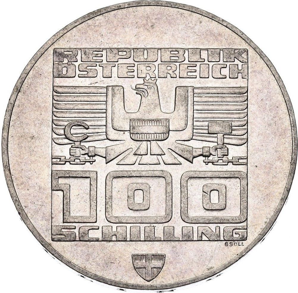 AUSTRIA 100 schilling plata 1976 - Edificio y logo -  Olimpiadas Innsbruck