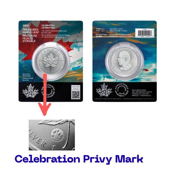 CANADA 5 dolares plata 2026 MAPLE Celebration Privy Mark 1 oz silver 5 Dollars