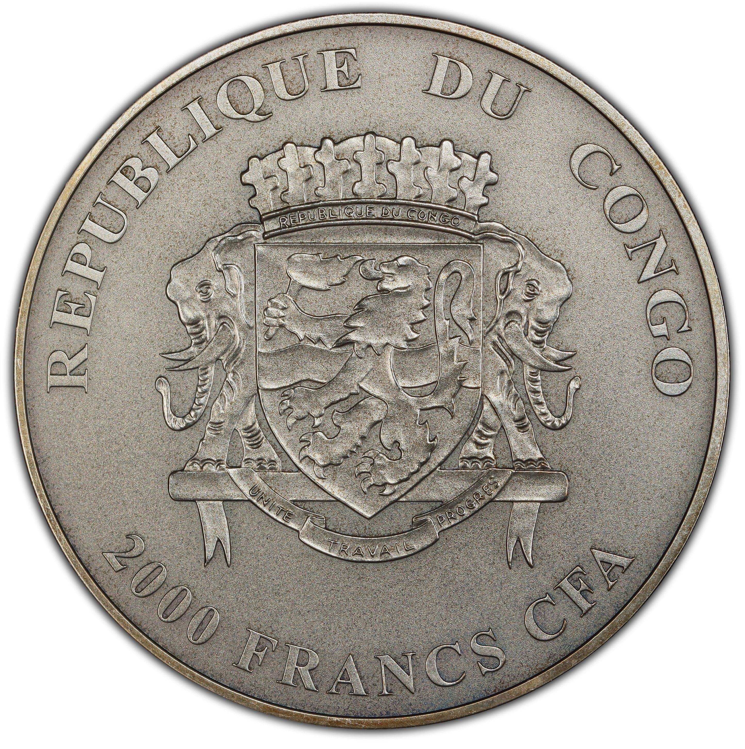 2000 Francs CFA CONGO  Leopardo de Amur  2 OZ. PLATA 999