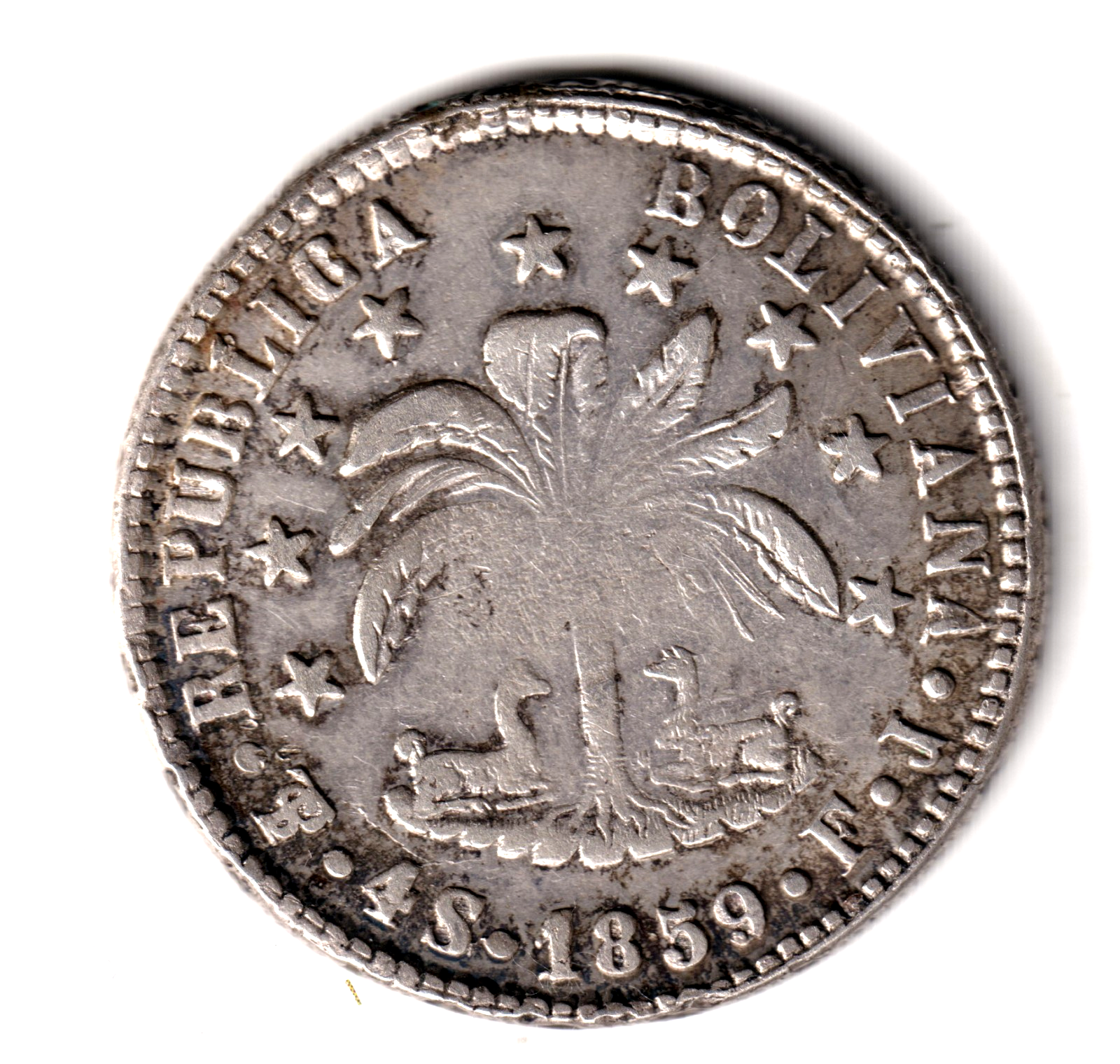 BOLIVIA 4 soles plata 1859 F.J. Potosí