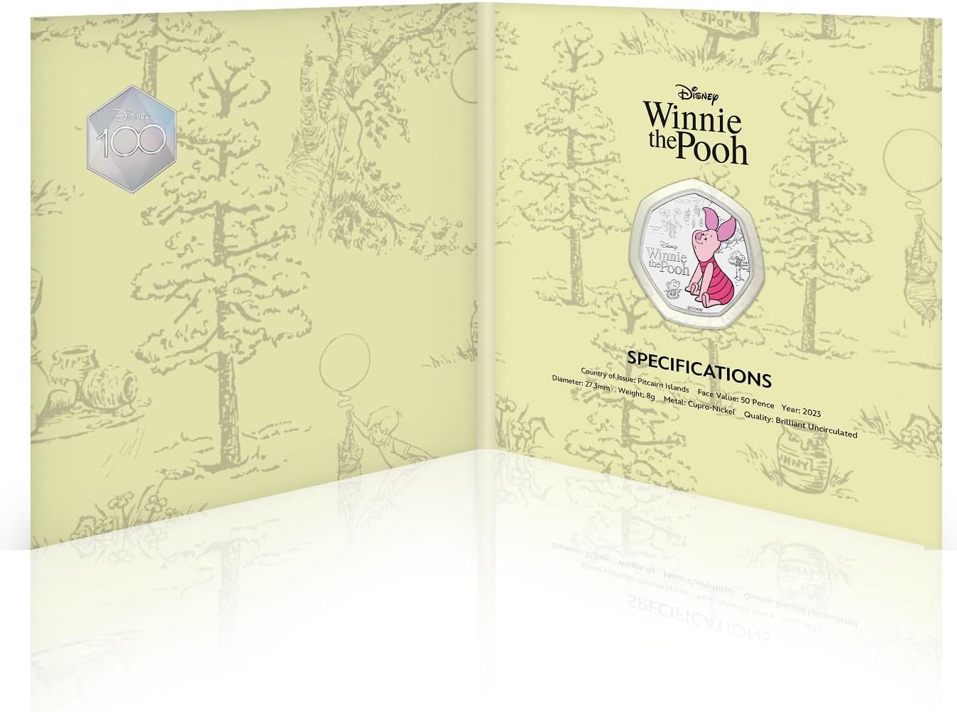 Islas Pitcairn 50 peniques, 2023 100 Aniversario de Disney - Winnie the Pooh. Cerdito, En color