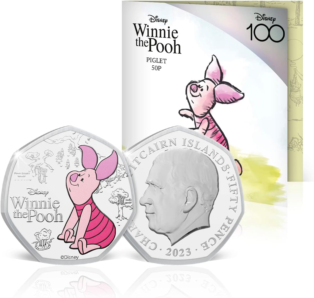 Islas Pitcairn 50 peniques, 2023 100 Aniversario de Disney - Winnie the Pooh. Cerdito, En color