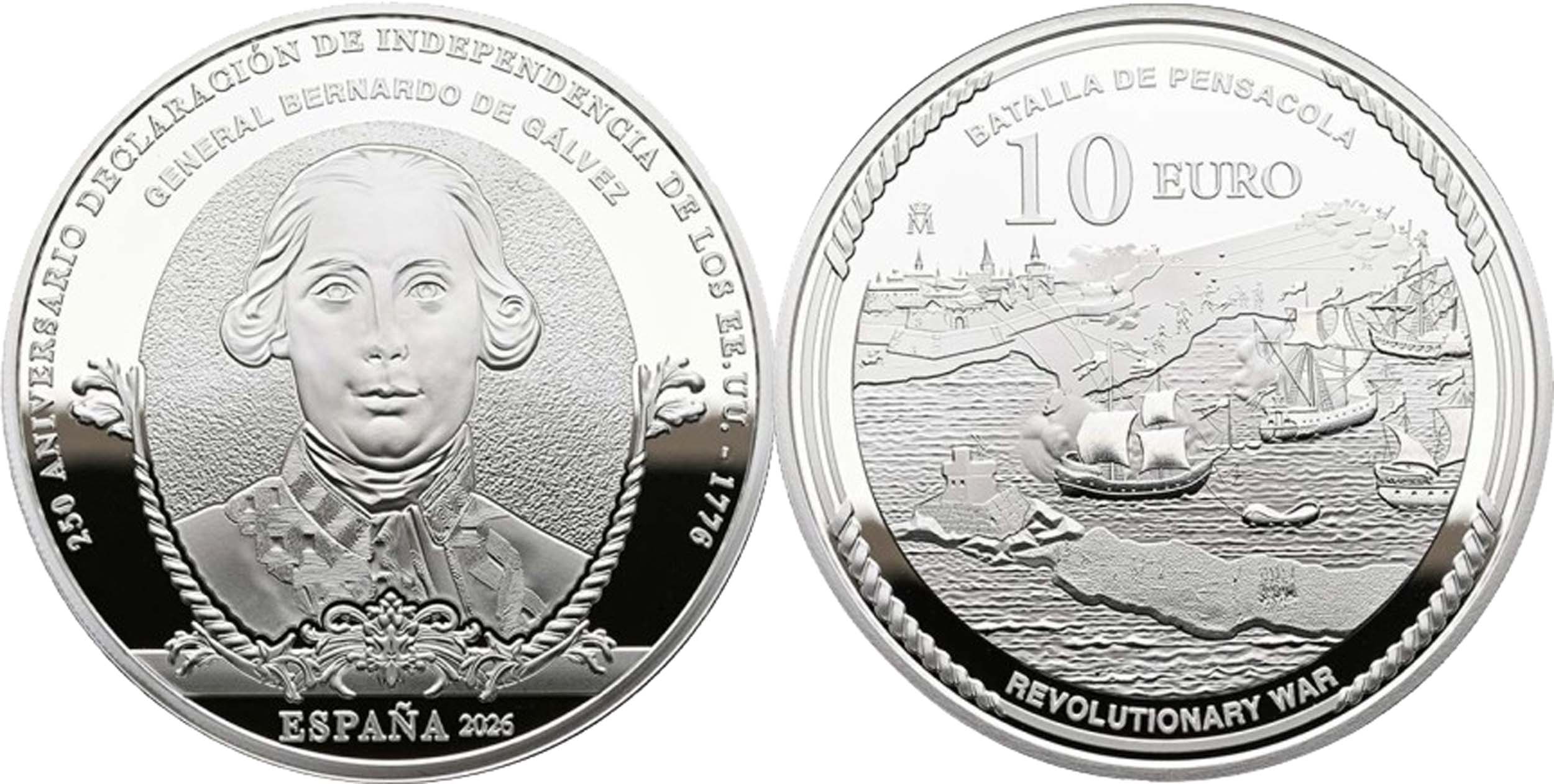 10 euros plata ESPAÑA 2026 -GENERAL BERNARDO GALVEZ (250 ANIV. EEUU)