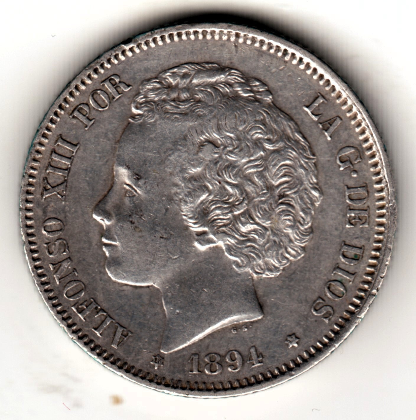 2 pesetas SPAIN 1894 - Alfonso XIII (VERY RARE) #42 