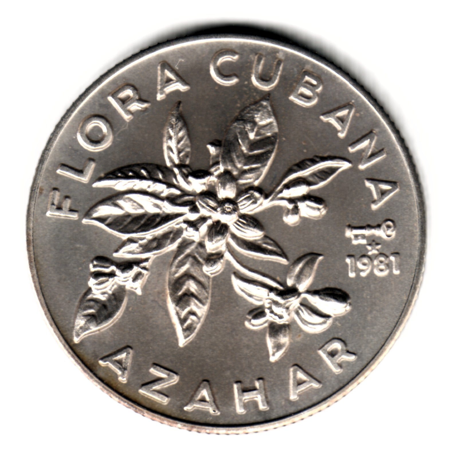 5 pesos plata CUBA 1981 - AZAHAR -  FLORA CUBANA