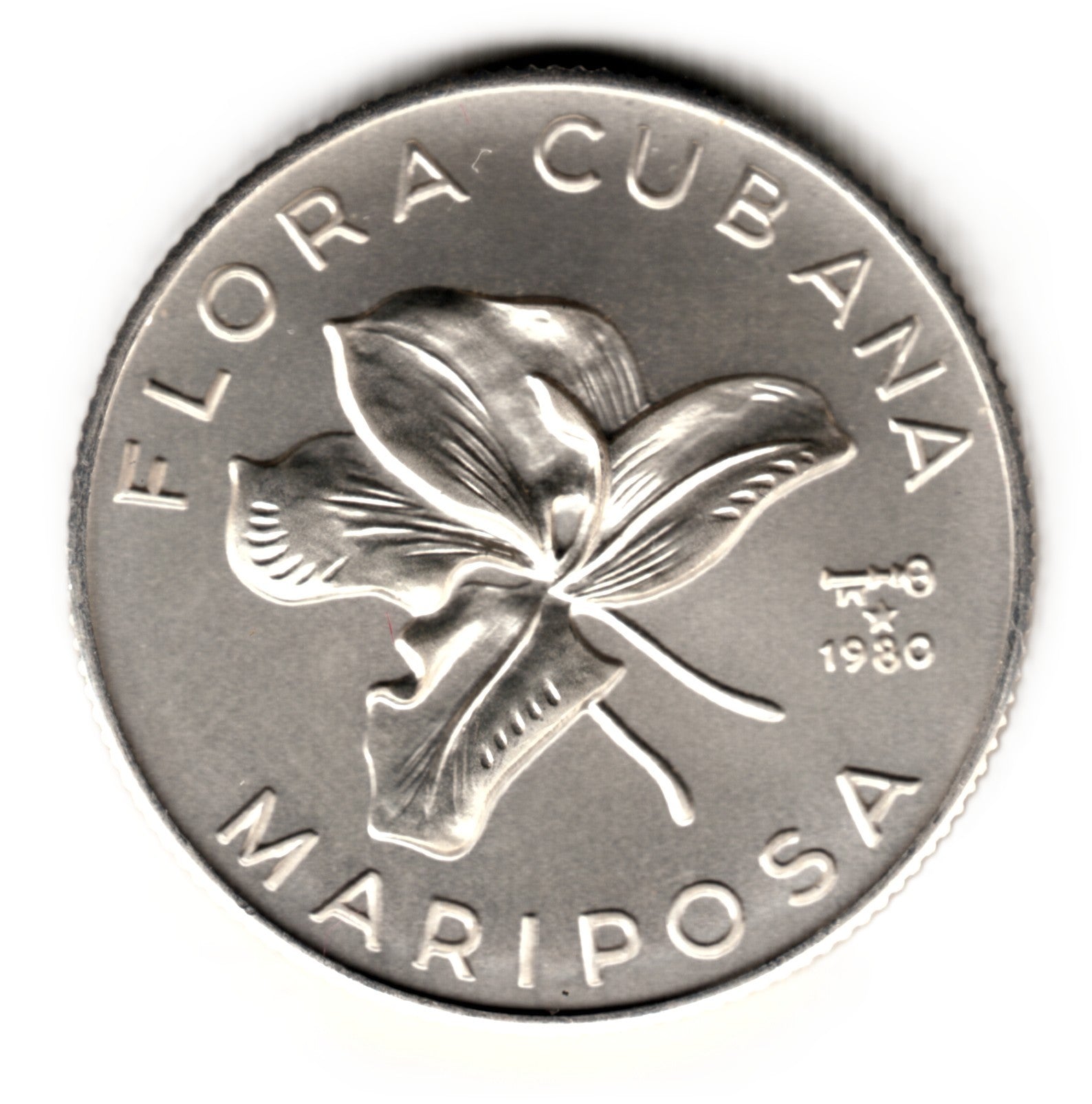 5 pesos plata CUBA 1980 FLOR DE MARIPOSA  -  FLORA CUBANA