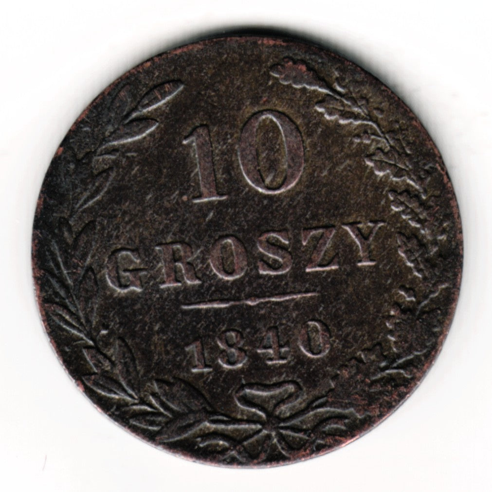 POLONIA 10 Groszy 1840 MW Varsovia - Zar de Rusia Nicolas I