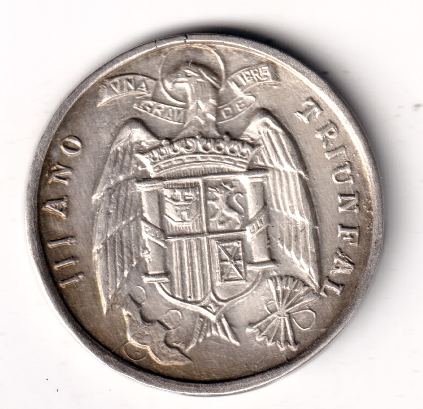ESPAÑA 10 centimos 1938 plata PRUEBA Burgos III año Triunfal UNA GRANDE LIBRE