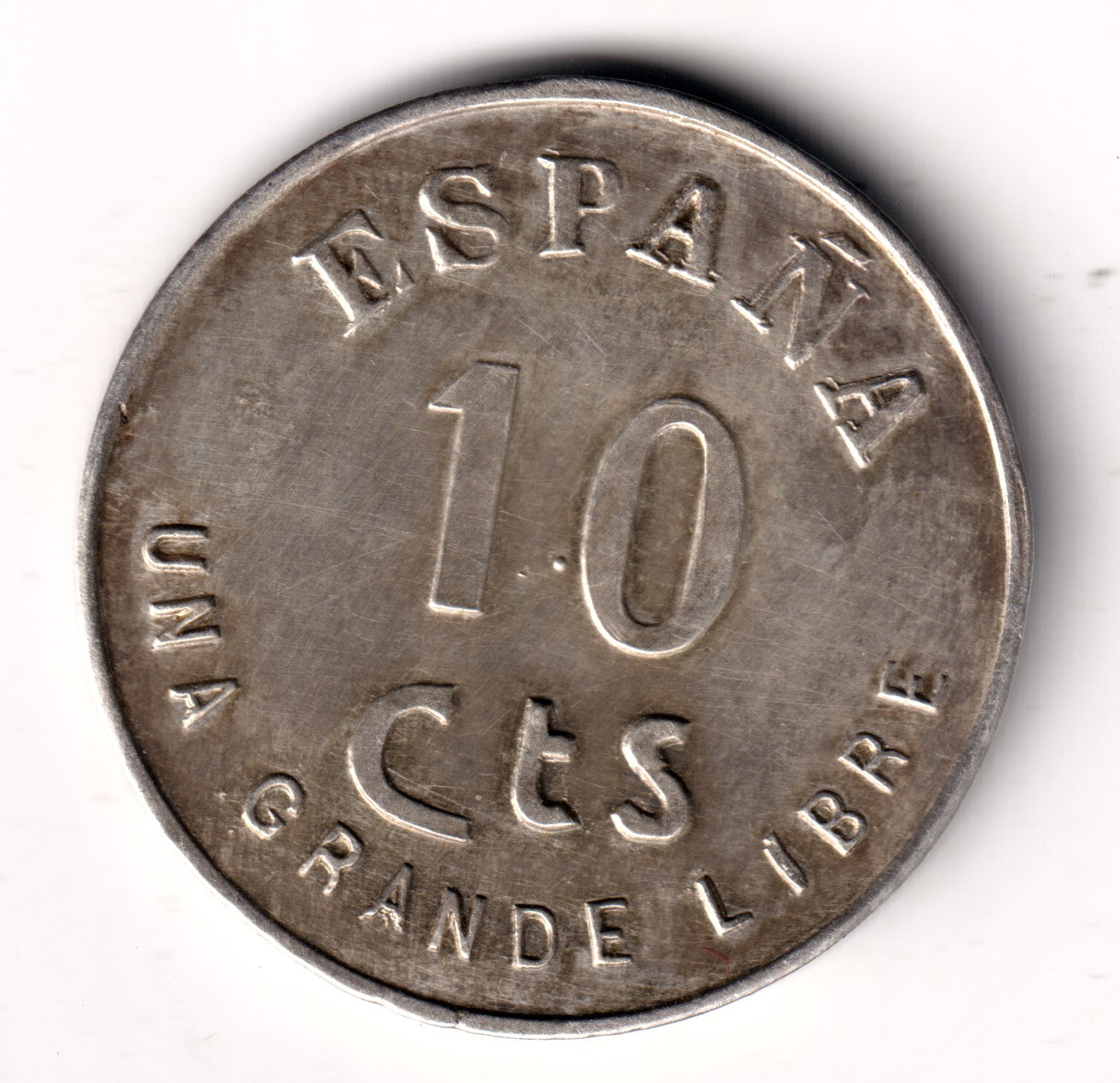 ESPAÑA 10 centimos 1938 plata PRUEBA Burgos III año Triunfal UNA GRANDE LIBRE