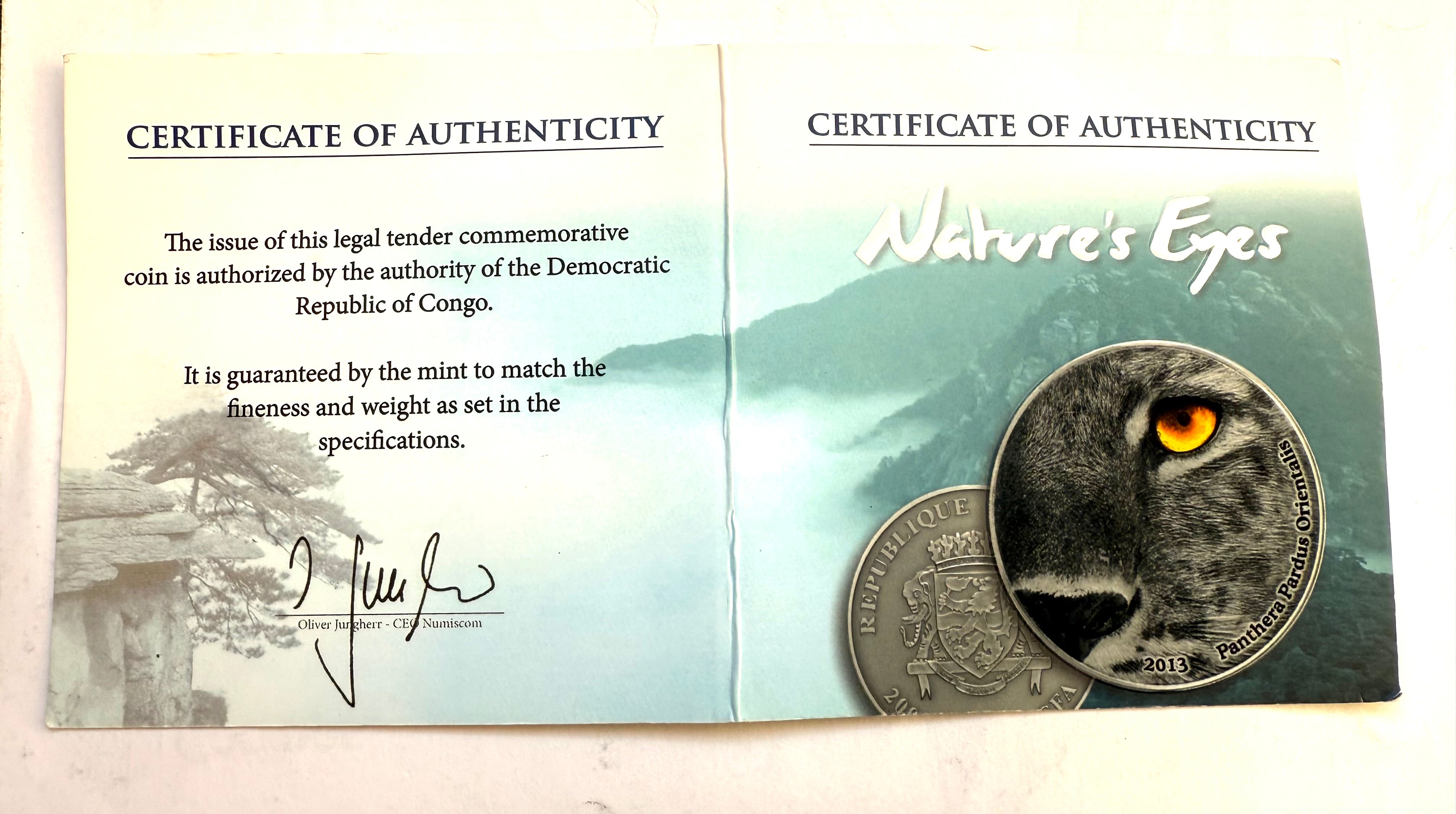 2000 Francs CFA CONGO  Leopardo de Amur  2 OZ. PLATA 999