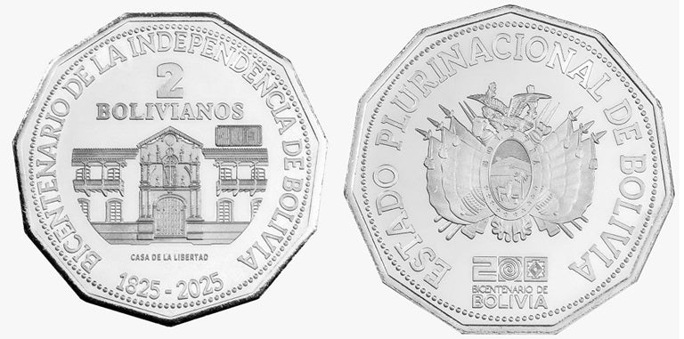 2 Bolivianos BOLIVIA 2025 homenaje al Bicentenario