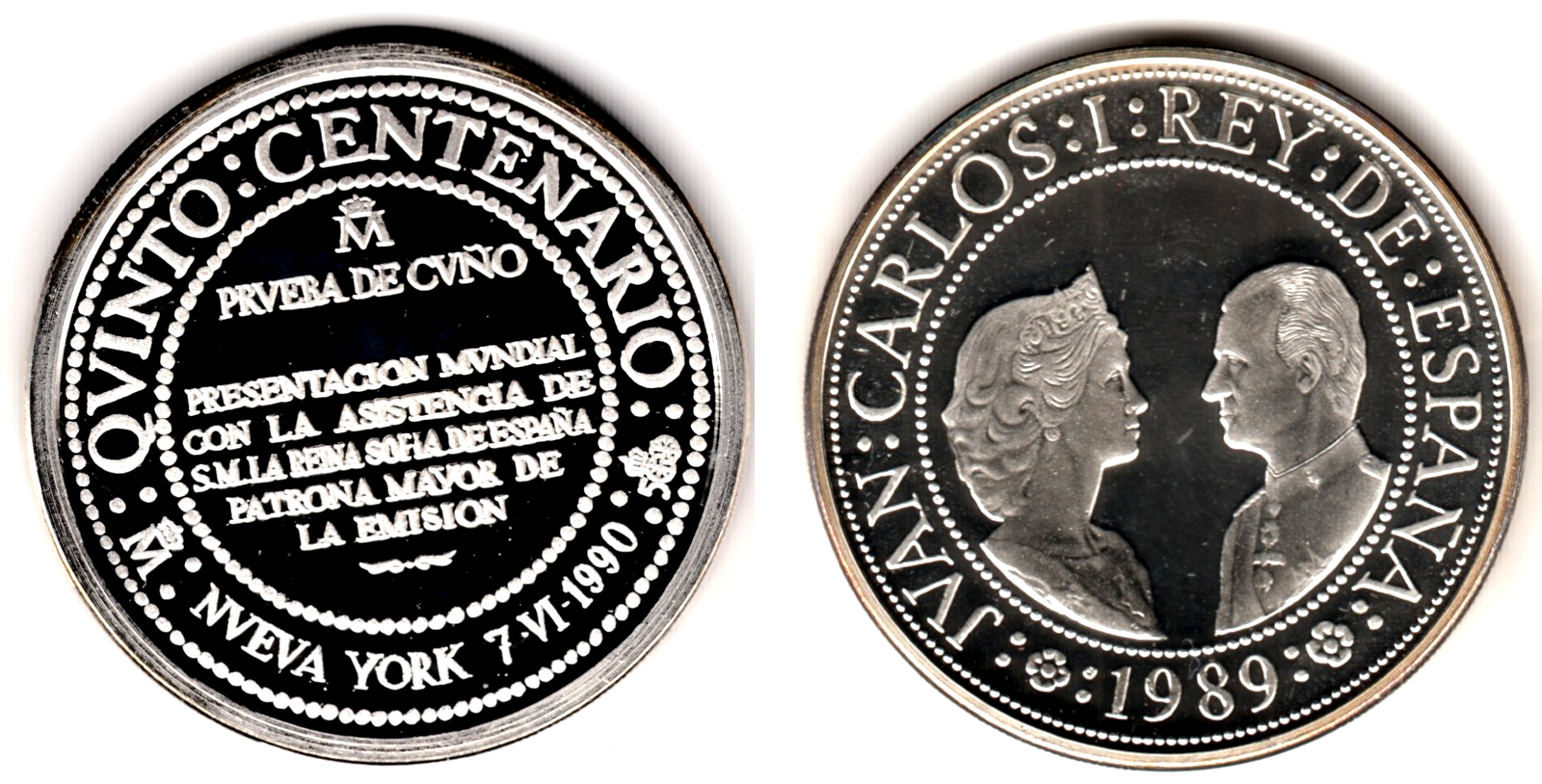 ESPAÑA Prueba de cuño 2000 pesetas plata 1989 proof Nueva York 7-VI-1990