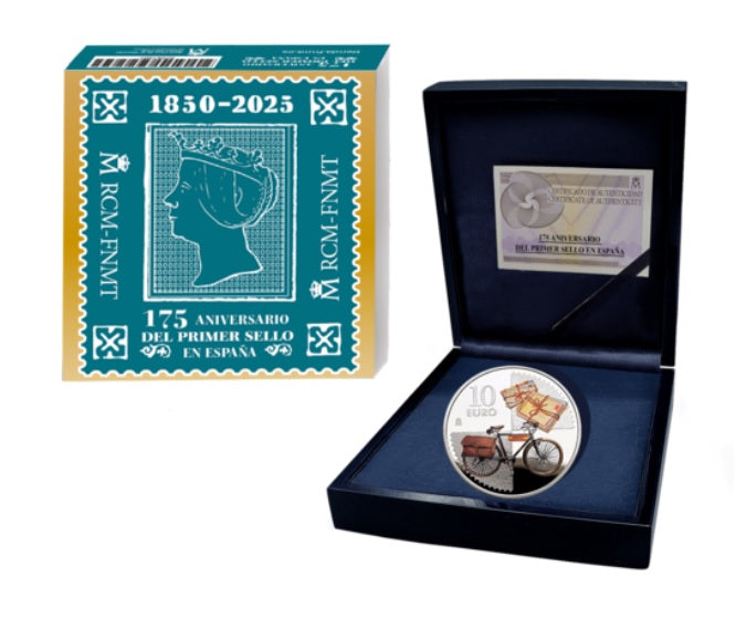 10 EUROS ESPAÑA 2025 - 175 ANIV. PRIMER SELLO POSTAL Bici del cartero