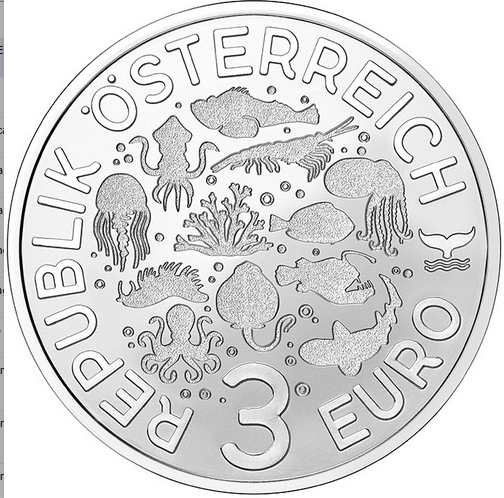 3 euros AUSTRIA 2025 - Vida Marina Luminosa - Pez piedra falso