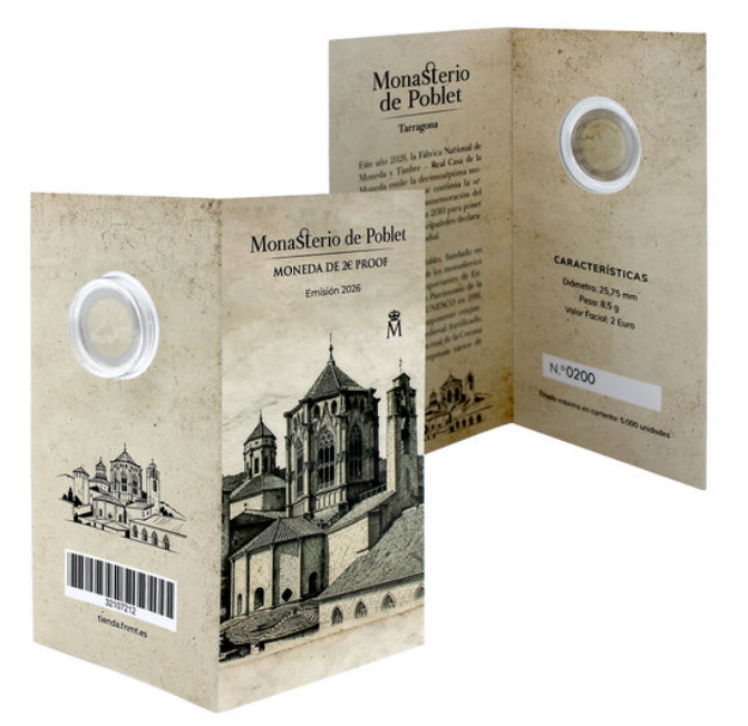 2 euros ESPAÑA 2026 CARTERITA 2 EURO PROOF  Monasterio de Poblet