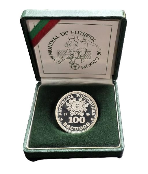 100 escudos PORTUGAL 1986 plata proof  - Mundial Futbol MEXICO '86