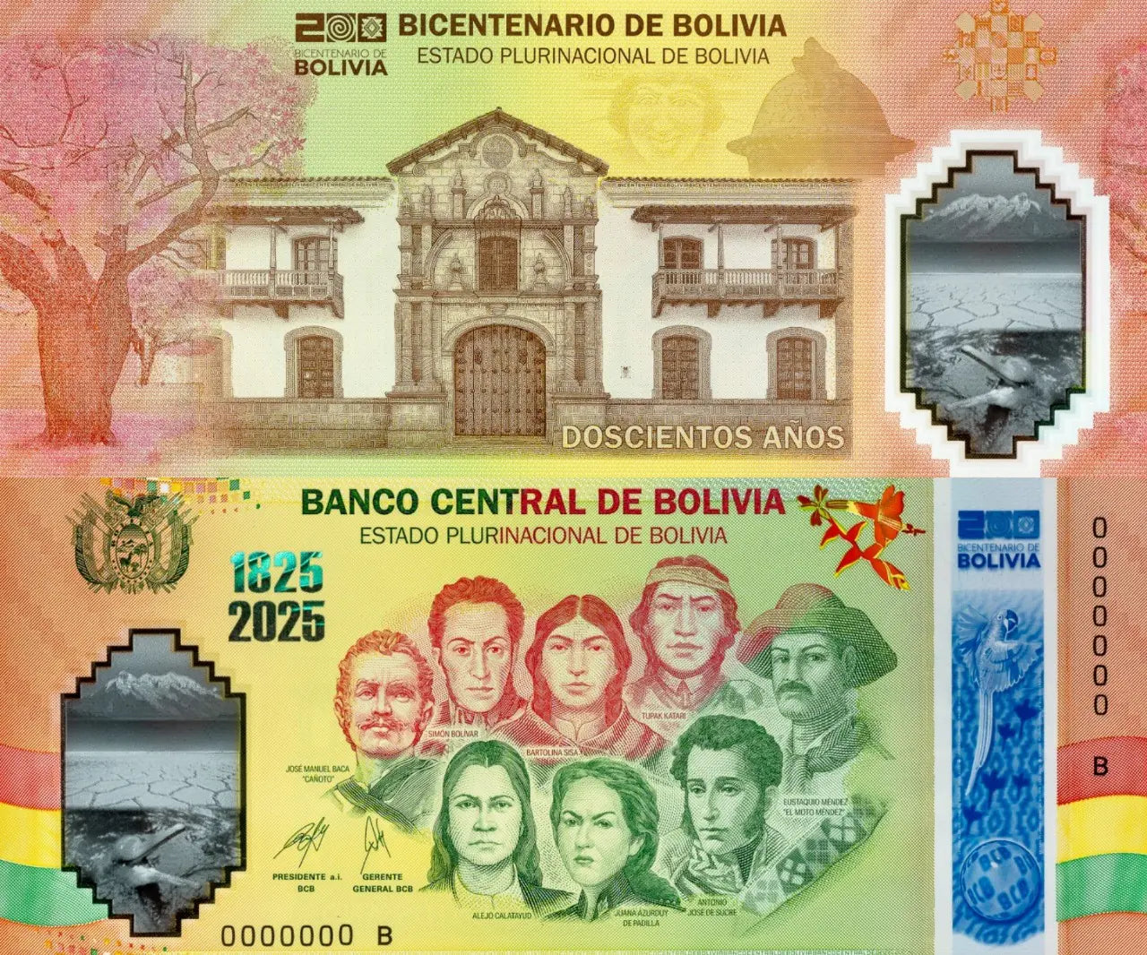 BILLETE CONMEMORATIVO DEL BICENTENARIO DE BOLIVIA