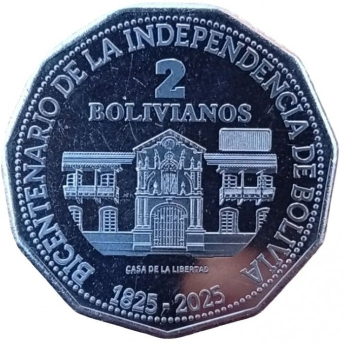 2 Bolivianos BOLIVIA 2025 homenaje al Bicentenario