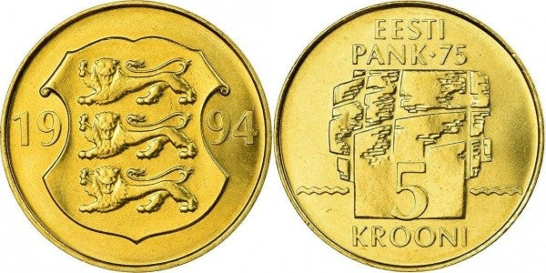 Estonia 5 coronas, 1994 75 aniversario del Banco de Estonia
