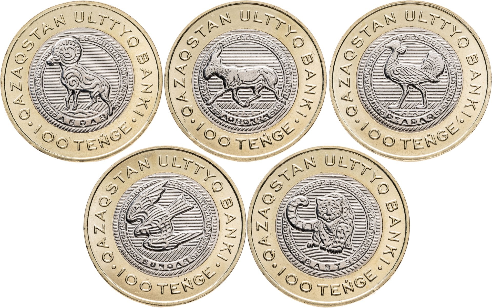 Serie 100 tenge KAZAJISTAN 2025 - ANIMALES 5 monedas