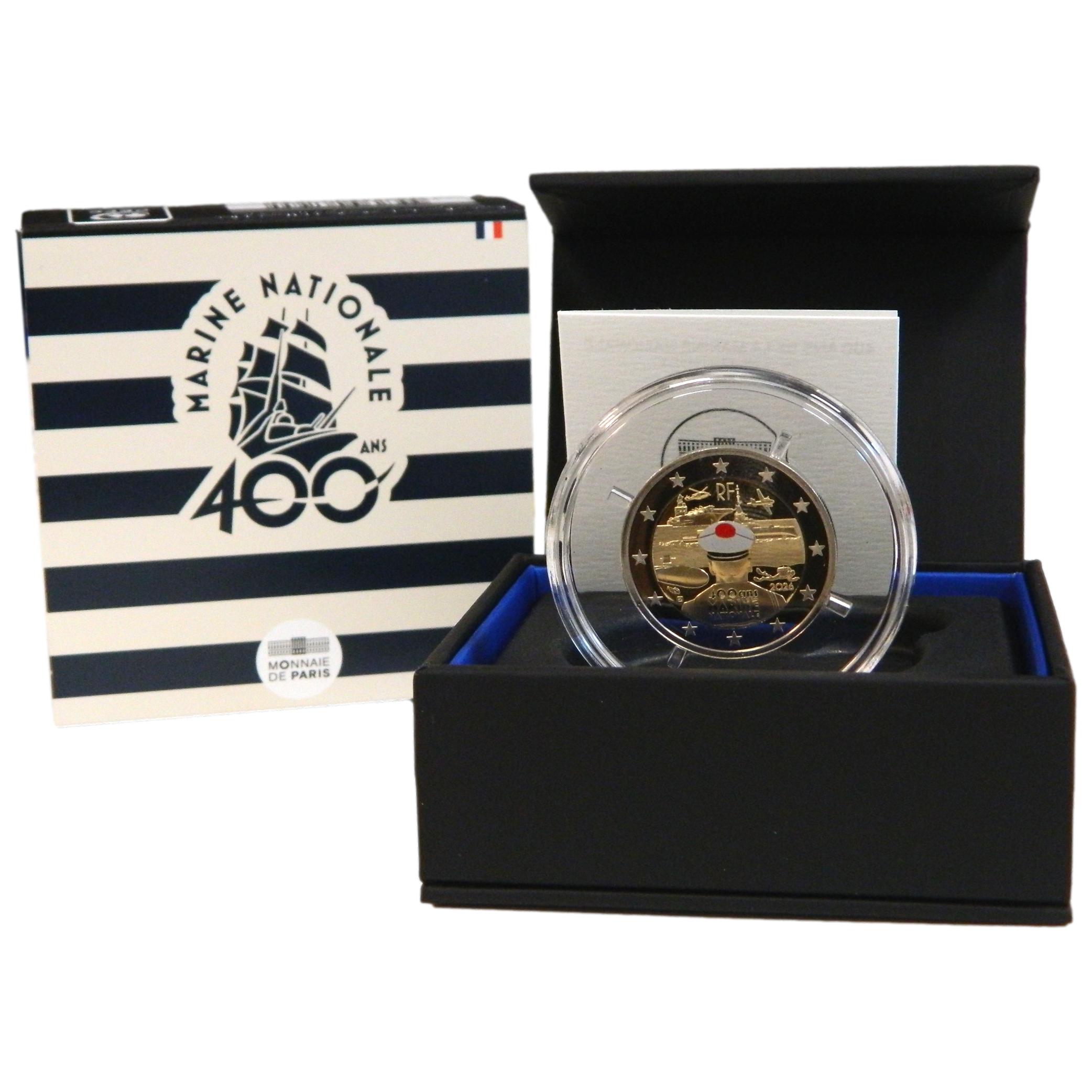 FRANCIA 2 euro 2026 calidad PROOF 400 años de experiencia de la Marina francesa
