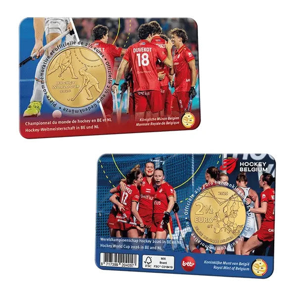 Belgica 2026 moneda 2,5€ Euros Copa Mundo Hockey coincard BU versión FR