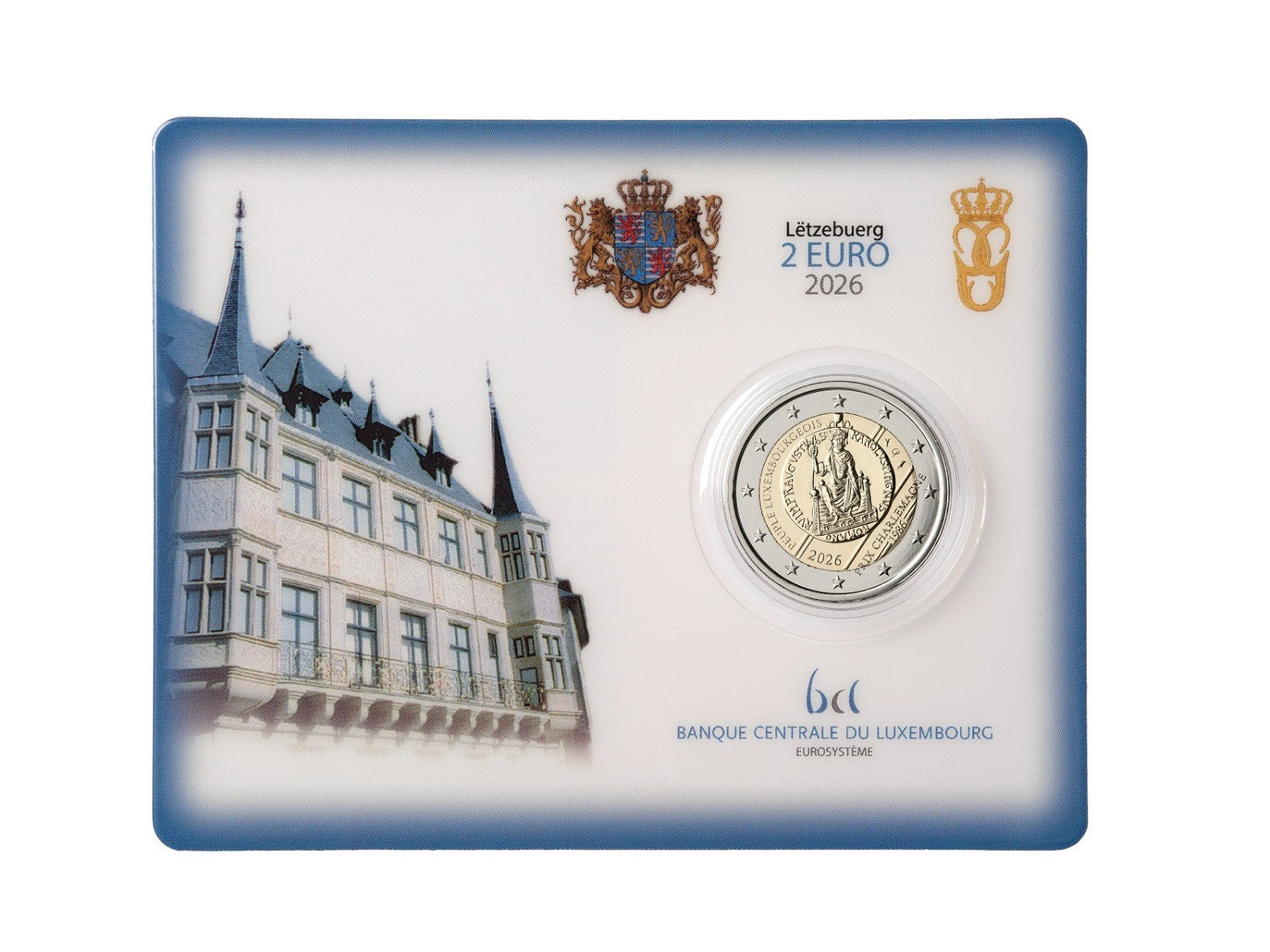 2 euros LUXEMBURGO 2026 40.º anv. Premio Internacional Carlomagno coin card