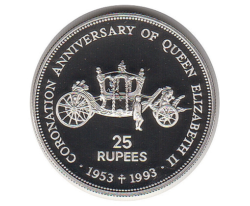 25 rupess plata SEYCHELLES 1993 proof  40aniversario CORONACIÓN Isabel II