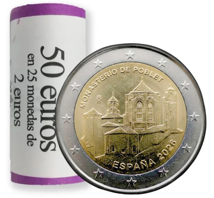 2 euros ESPAÑA 2026 -  Monasterio de Poblet - CARTUCHO 25 pz.