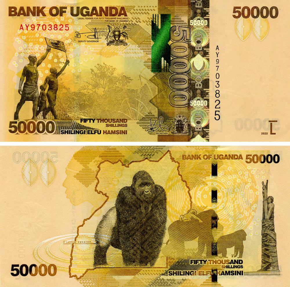 Uganda 50.000 chelines 2022 UNC Mono gorila